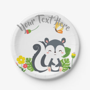 Baby kunk, vlinder en bloemen papieren bordje