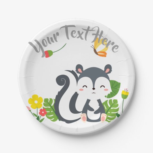 Baby kunk, vlinder en bloemen papieren bordje (Voorkant)