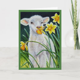 Baby Lam en Lenterse Daffodils Aquarel Kunst Kaart