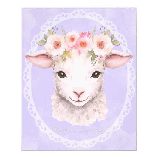 Baby Lam met Bloem Kroon Kwekerij Art Foto Afdruk (Voorkant)