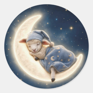 Baby Lam Slapend op een Halve Maan Ronde Sticker