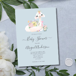 Baby Lama Bloemen Wit Blauw Baby Shower Kaart