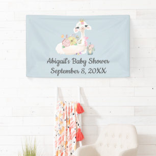 Baby Lama Bloemen Wit Blauw Jongens Baby Shower Spandoek