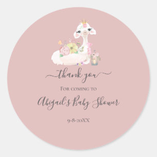 Baby Lama Bloemen Wit Roze Meisje Baby Shower Ronde Sticker