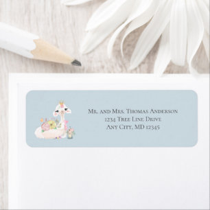 Baby Lama met Bloemen Witte en Blauwe Baby Jongen Etiket