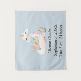 Baby Lama met Bloemen Witte en Blauwe Baby Jongen Wandkleed