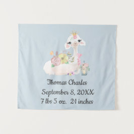 Baby Lama met Bloemen Witte en Blauwe Baby Jongen Wandkleed