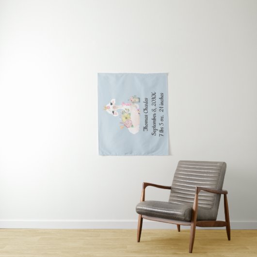 Baby Lama met Bloemen Witte en Blauwe Jongen Wandkleed (In situ)