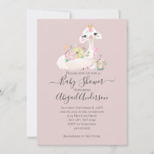 Baby Lama met Witte en Roze Bloemen Schattig Kaart