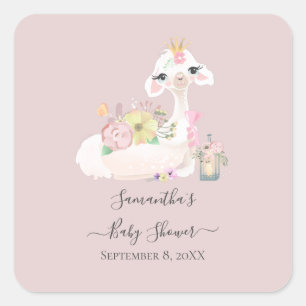 Baby Lama met Witte en Roze Bloemen Schattig Vierkante Sticker