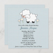 Baby Lamb Baby Douche Uitnodigingen Blue Gingham (Voorkant / Achterkant)