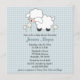 Baby Lamb Baby Douche Uitnodigingen Blue Gingham