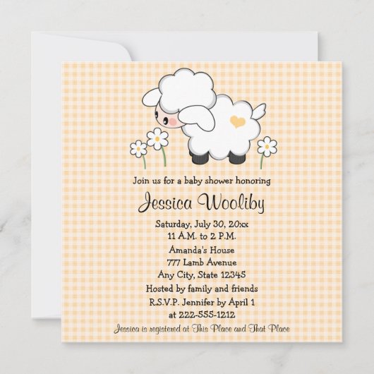Baby Lamb Baby Douche Uitnodigingen Genderneutraal (Voorkant)