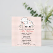Baby Lamb Baby Douche Uitnodigingen Pink Gingham (Staand voorkant)