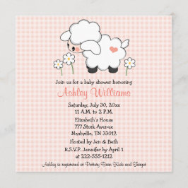 Baby Lamb Baby Douche Uitnodigingen Pink Gingham