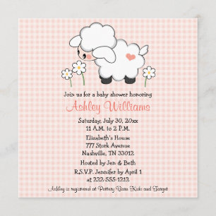 Baby Lamb Baby Douche Uitnodigingen Pink Gingham