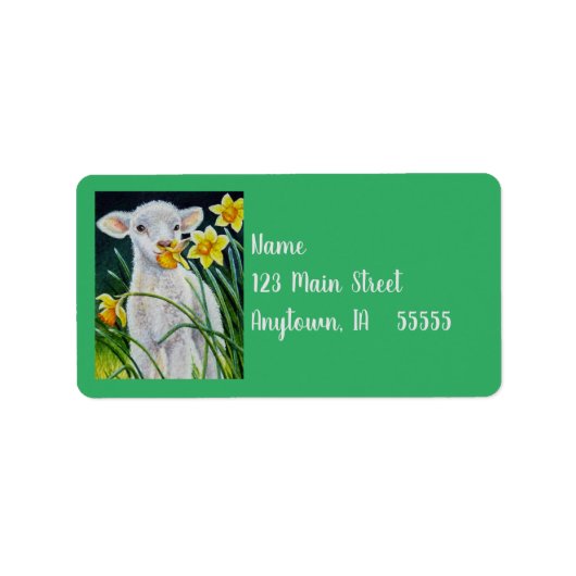 Baby Lamb en lentesaffodils Waterverf kunst Etiket (Voorkant)