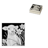 Baby Lamb en lentesaffodils Waterverf kunst Rubberstempel (Gestempeld)