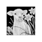Baby Lamb en lentesaffodils Waterverf kunst Rubberstempel (Afrduk)