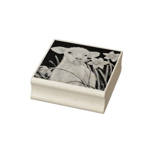 Baby Lamb en lentesaffodils Waterverf kunst Rubberstempel (Stempel)