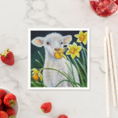 Baby Lamb en lentesaffodils Waterverf kunst Servet (Insitu)