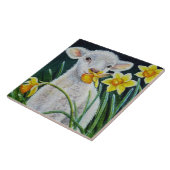Baby Lamb en lentesaffodils Waterverf kunst Tegeltje (Zijkant)