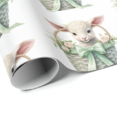 Baby Lamb in Basket Waterverf Baby shower Cadeaupapier (Rol Hoek)