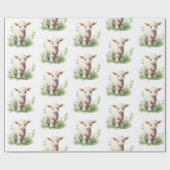 Baby Lamb in Groen Waterverf Baby shower Cadeaupapier (Vlak)