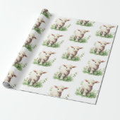 Baby Lamb in Groen Waterverf Baby shower Cadeaupapier (Uitgerold)