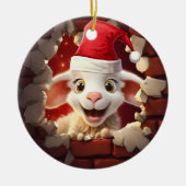 Baby Lamb in Santa Hat - 3D Keramisch Ornament (Voorkant)