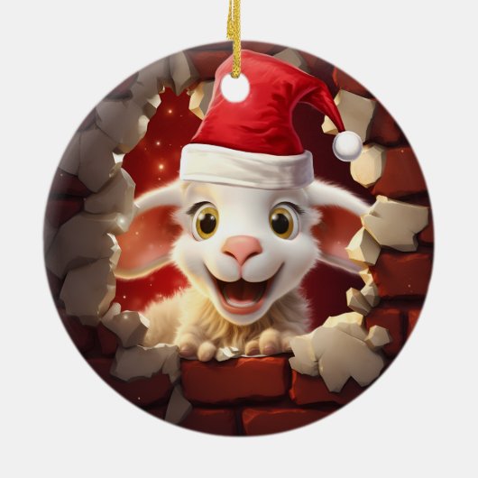 Baby Lamb in Santa Hat - 3D Keramisch Ornament (Achterkant)