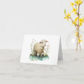 Baby Lamb met Water en Bloemen BLANK Kaart (Gele Bloem)