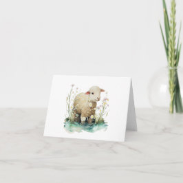 Baby Lamb met Water en Bloemen BLANK Kaart