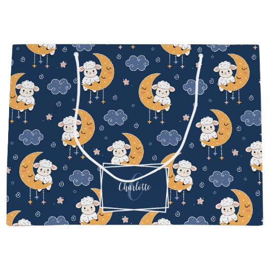 Baby Lamb op maan Patroon met voornaam Groot Cadeauzakje (Voorkant)