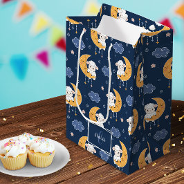 Baby Lamb op maan Patroon met voornaam Medium Cadeauzakje
