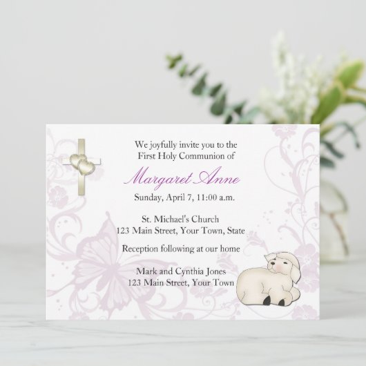 Baby Lamb - Paarse uitnodiging tot het indienen va (Staand voorkant)