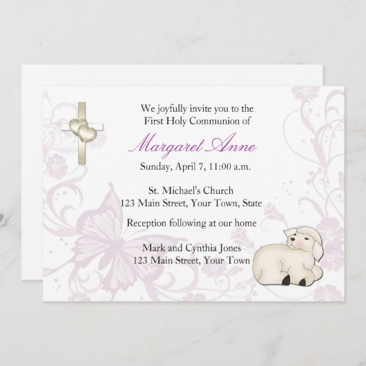 Baby Lamb - Paarse uitnodiging tot het indienen va (Voorkant / Achterkant)