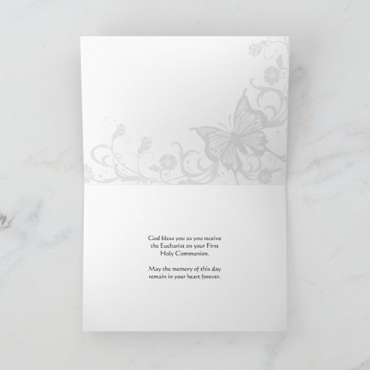 Baby Lamb Peach Eerste Communie Wenskaart Kaart (Binnen)