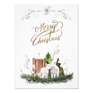 Baby Lamb Pine Candle Christmas Foto Afdruk