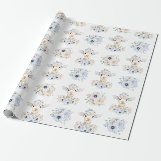 Baby Lamb Roze Blauw Genderneutraal onthullen Cadeaupapier (Uitgerold)