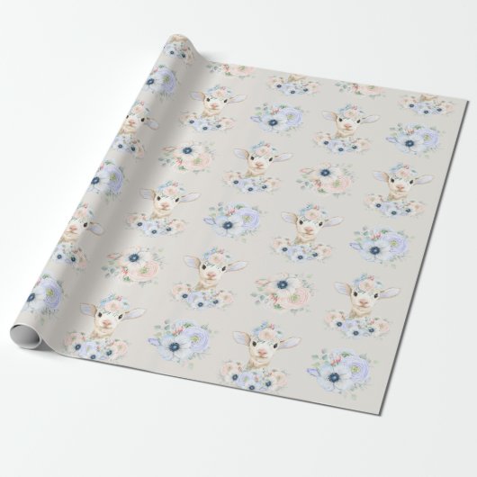 Baby Lamb Roze Blauw Genderneutraal onthullen Cadeaupapier (Uitgerold)