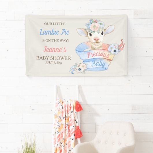 Baby Lamb Roze Blauw Genderneutraal onthullen Spandoek (Insitu)