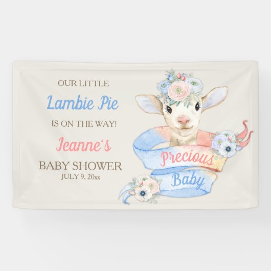 Baby Lamb Roze Blauw Genderneutraal onthullen Spandoek (Horizontaal)