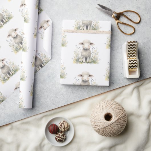 Baby Lamb Sheep Waterverf Baby shower Cadeaupapier (Crafts)
