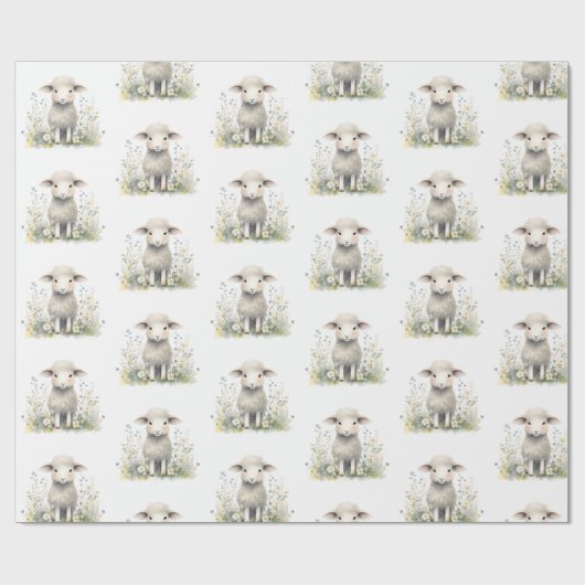 Baby Lamb Sheep Waterverf Baby shower Cadeaupapier (Vlak)