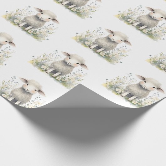 Baby Lamb Sheep Waterverf Baby shower Cadeaupapier (Hoek)