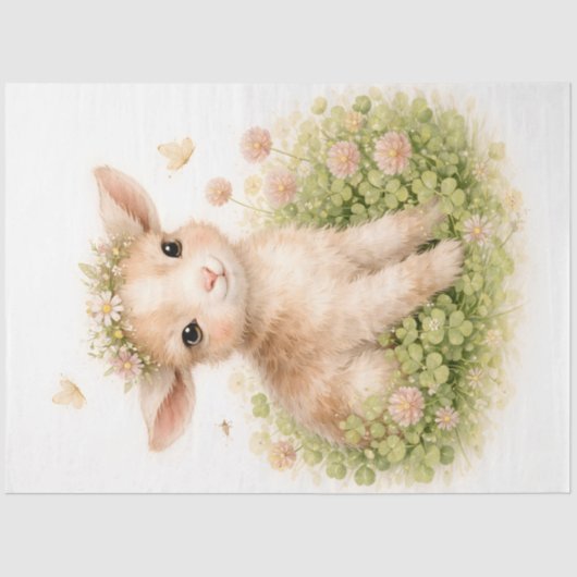 Baby Lamb with Flower Crown Spring Decoupage  Tissuepapier (Voorkant)