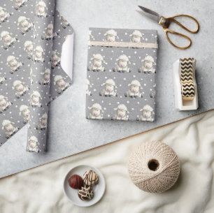 Baby lammeren op grijze Stippen Cadeaupapier
