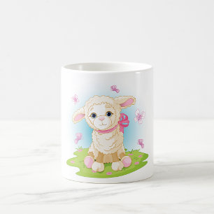 Baby Lammetje met Roze Strik en Vlinders Koffiemok
