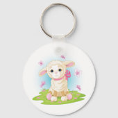 Baby Lammetje met Roze Strik en Vlinders Sleutelhanger (Voorkant)